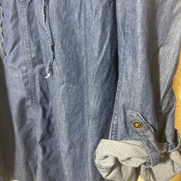 Cato Chambray Dress Sz 22/24W Dark wash blue Denim Shift Lace up neckline - Picture 3 of 7